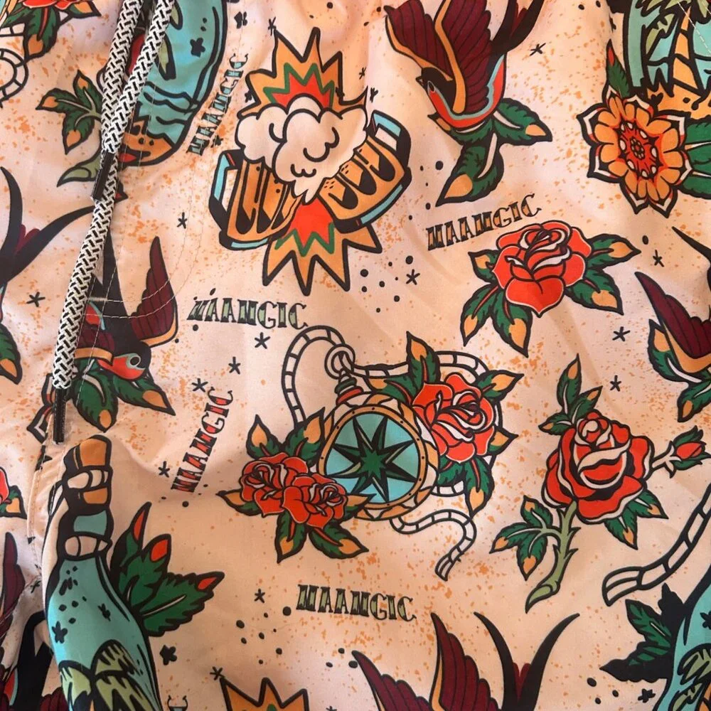 MAAMGIC Traditional Tattoo Novelty Print Classic Swim Trunks XXL